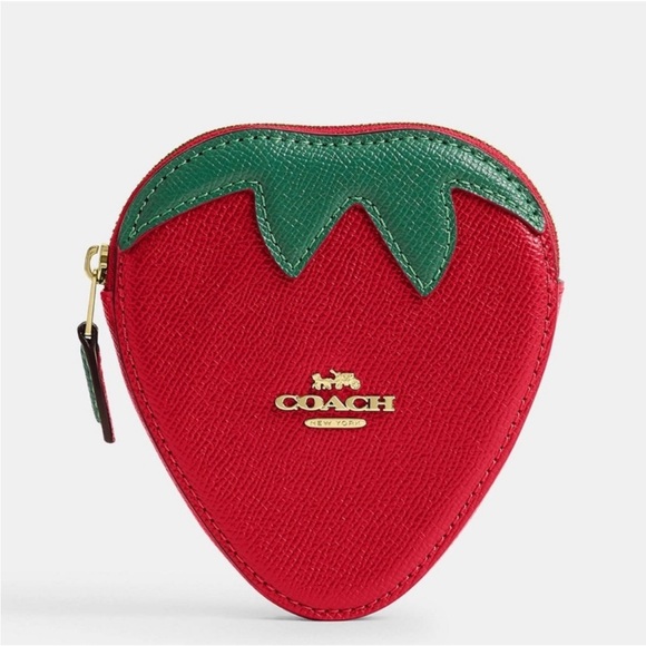 Coach Handbags - 🍓 Coach Strawberry Red & Green Leather Coin case NWT Sold out in Store/Online